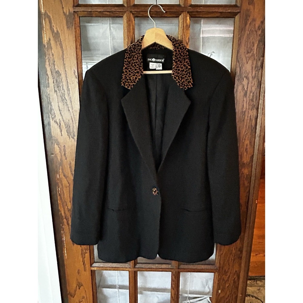 Sag harbors woman Jacket black Leopard‎ size 12 100% wool